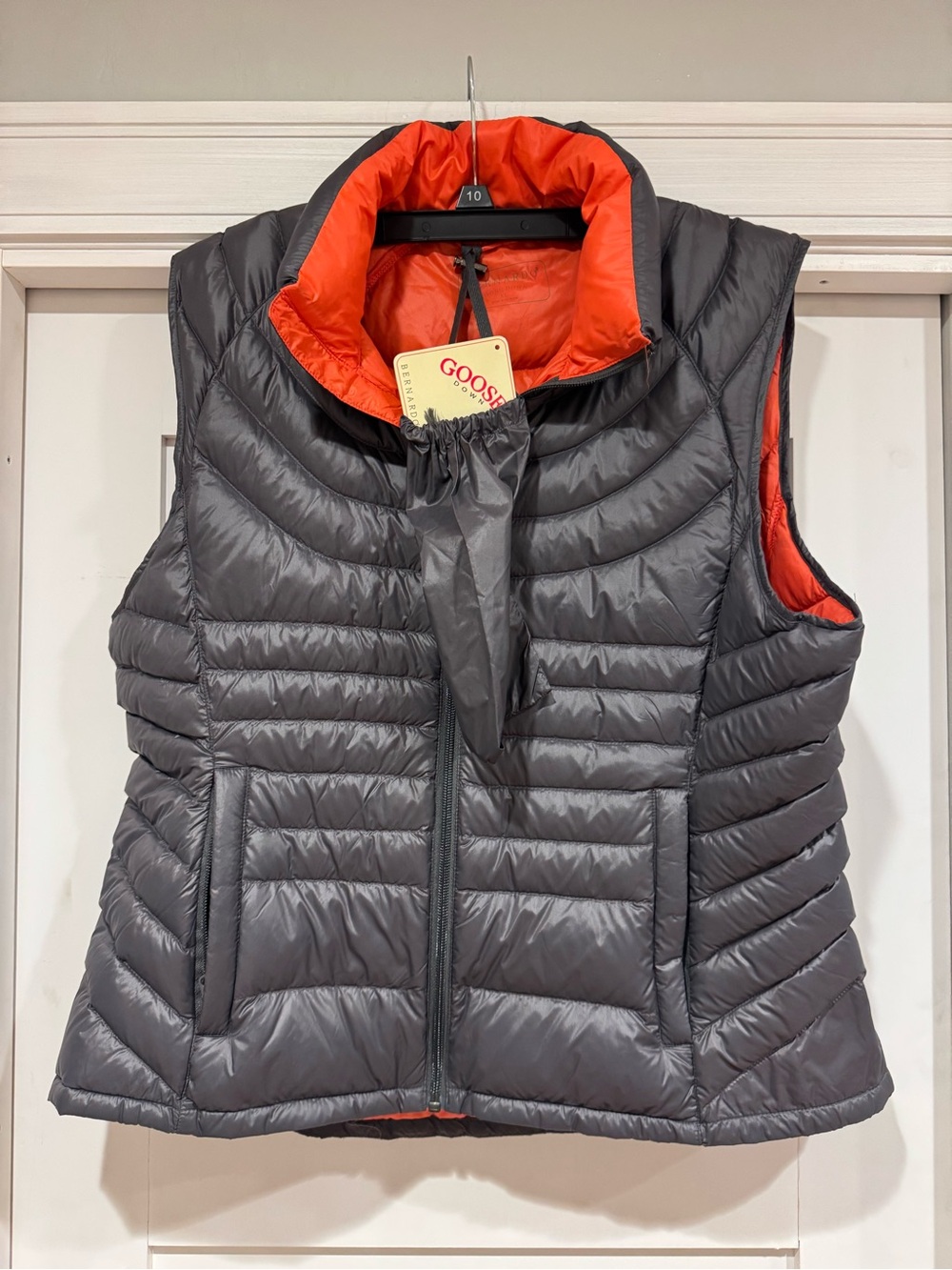 Bernardo Gray Quilted Down Vest with Orange Lining